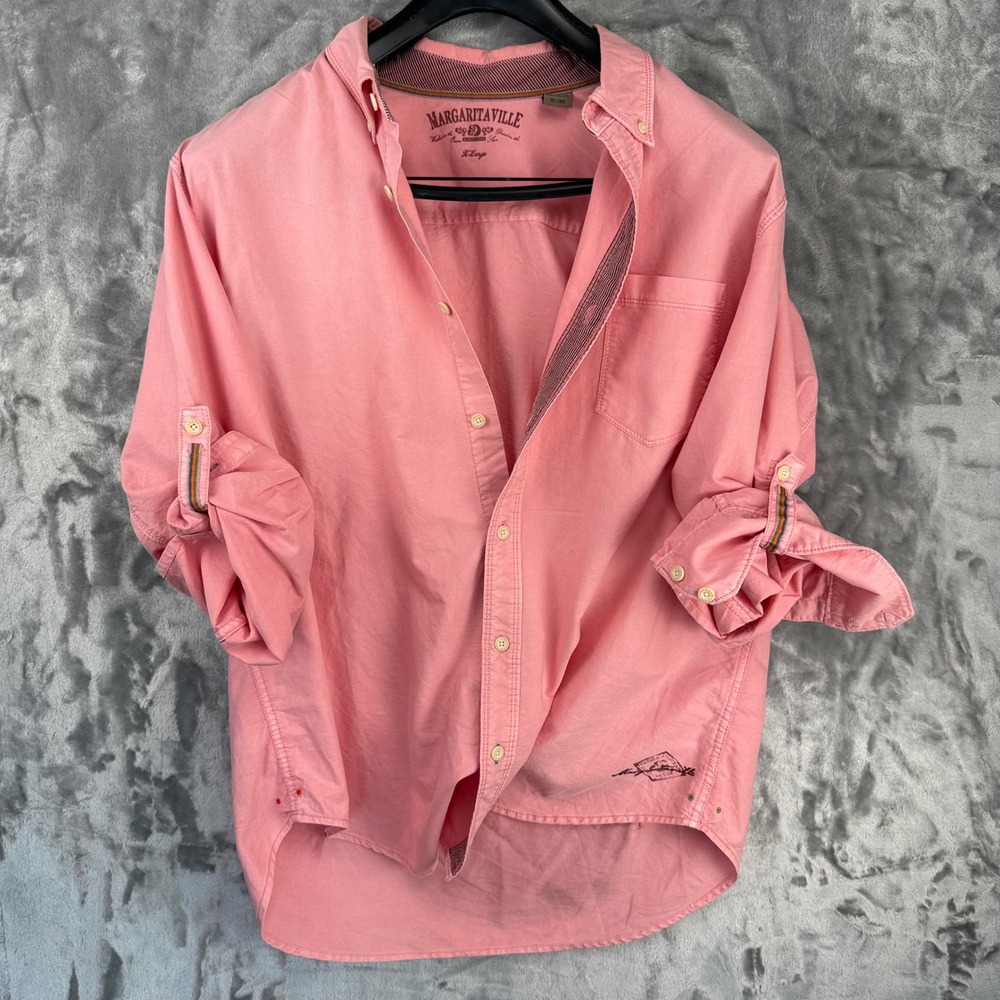 Margaritaville Mens XL Coral Pink Roll Tab Long Sleeve Button Down Shirt